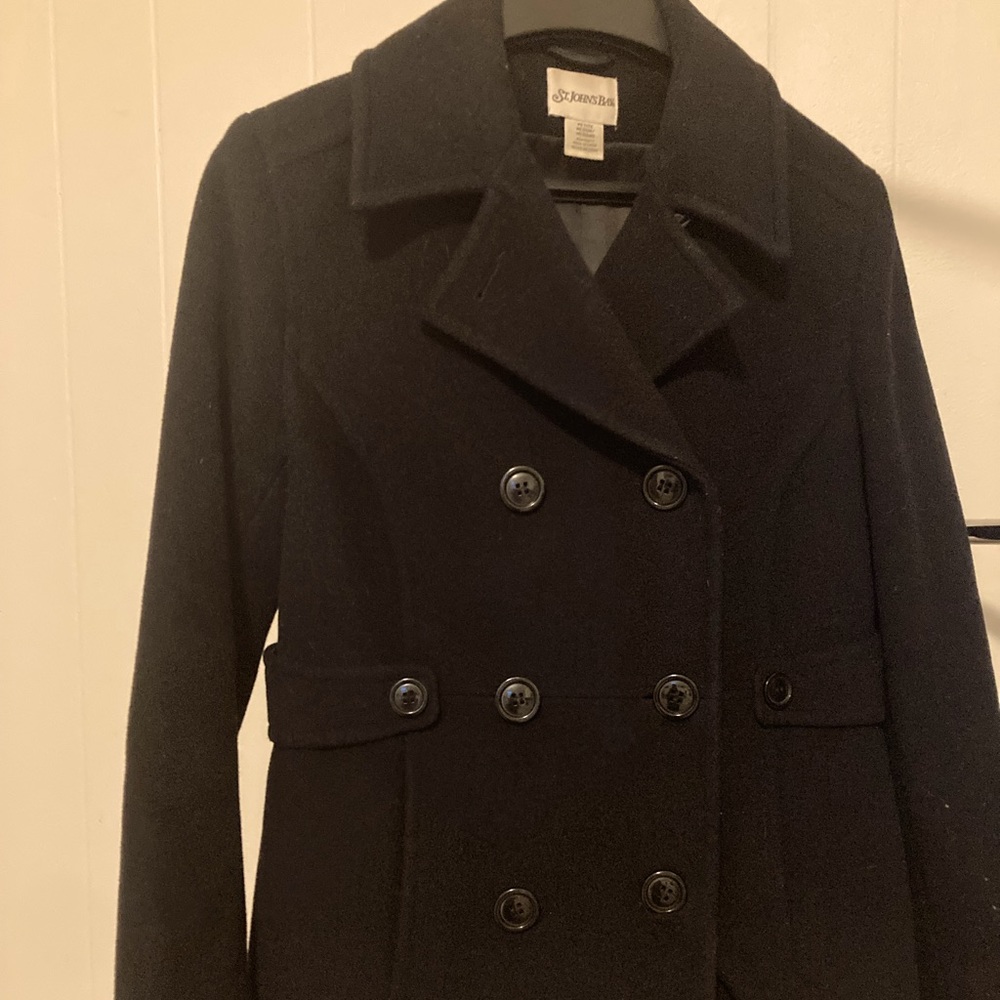 Classic Black pea coat. Size medium petite .